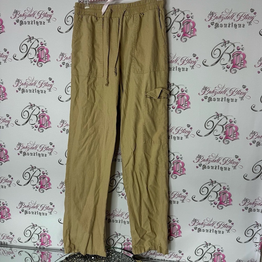 Pull&Bear Tan Cargo Pants Relaxed Fit Cotton Blend comfy stretch waist